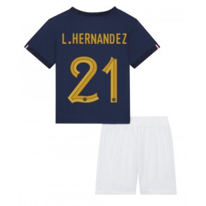 Maillot de foot France Lucas Hernandez #21 Domicile enfant Monde 2022 Manches Courte (+ pantalon court)